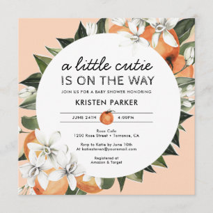 Invitación Naranja Tema Pequeño Cutie Baby Shower