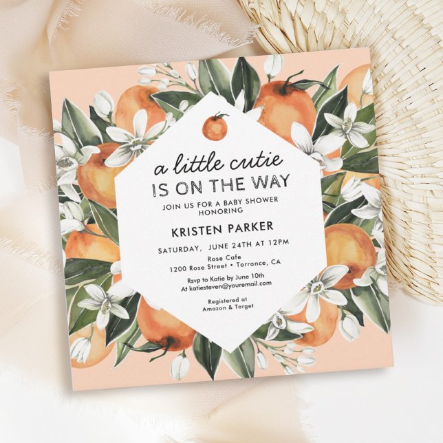 Invitación Naranja Tema Pequeño Cutie Baby Shower (Subido por el creador)