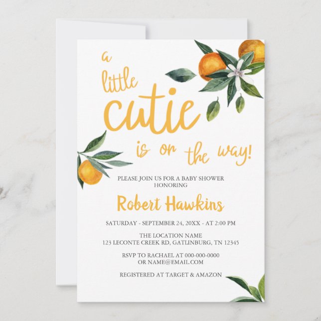 Invitación Naranja Tema Un Poco Cítico Baby Shower (Anverso)