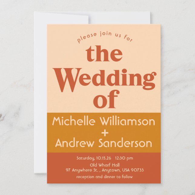 Invitación Naranja Terracota Moderno Retro 5x7 (Anverso)