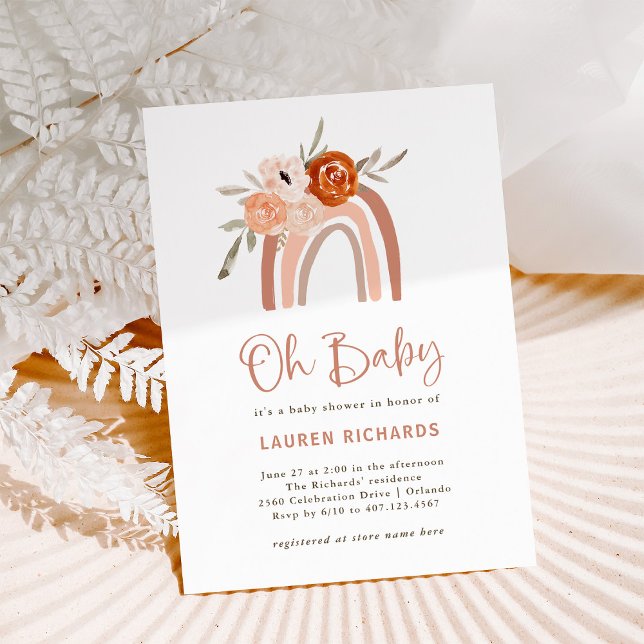 Invitación Naranja Terracotta Boho | Arcoiris Oh Baby Shower (Subido por el creador)