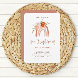 Invitación Naranja Terracotta Boho | Bautismo arcoiris