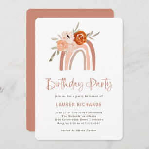 Invitación Naranja Terracotta Boho   Fiesta de cumpleaños arc