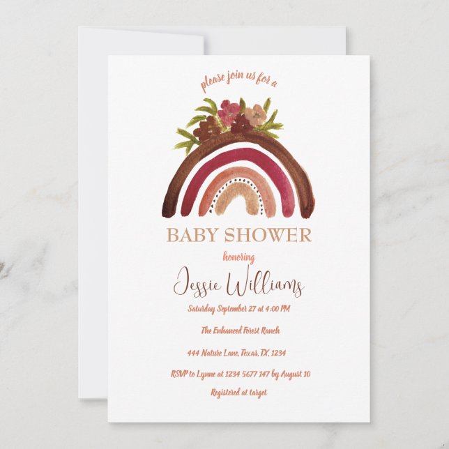 Invitación Naranja Terracotta Boho Rainbow Baby Shower (Anverso)