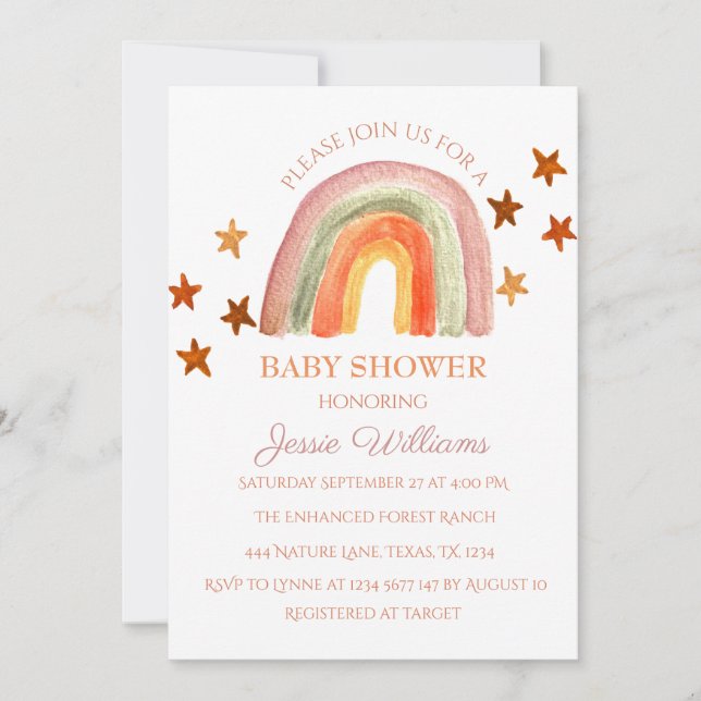 Invitación Naranja Terracotta Boho Rainbow Baby Shower (Anverso)