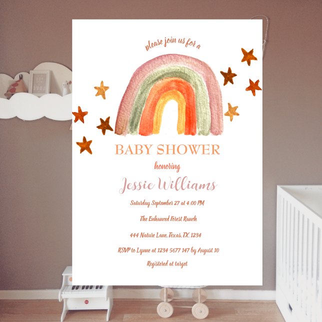 Invitación Naranja Terracotta Boho Rainbow Baby Shower (Subido por el creador)