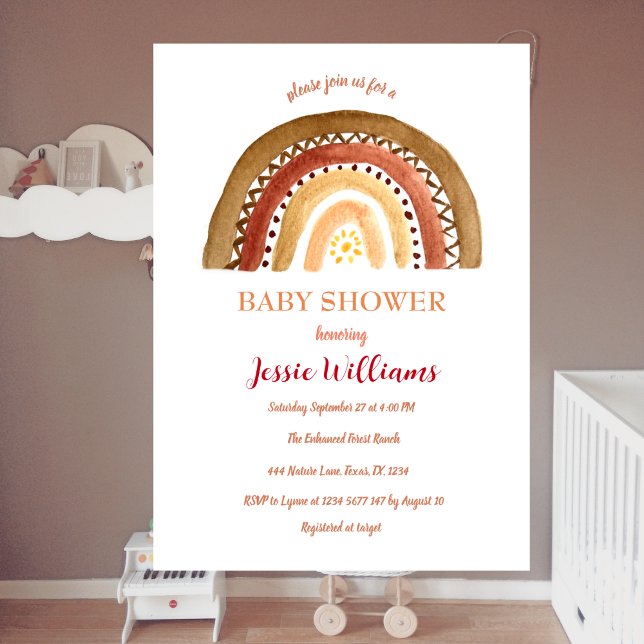 Invitación Naranja Terracotta Boho Rainbow Baby Shower Sun (Subido por el creador)