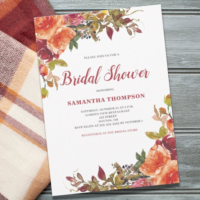 Invitación Naranja Terracotta Floral Bridal Shower (Subido por el creador)