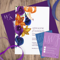 Naranja Tiger Lilies, Plum Purple, Boda Azul