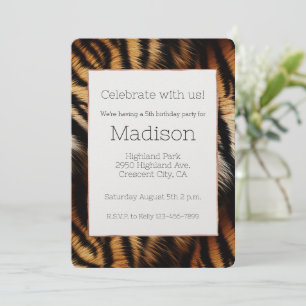 Invitación Naranja Tigre Negro Stripes Animal Cumpleaños