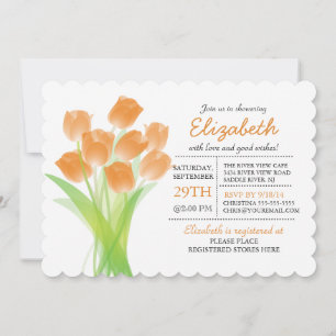Invitación Naranja tipográfico moderno Tulip Bridal Shower