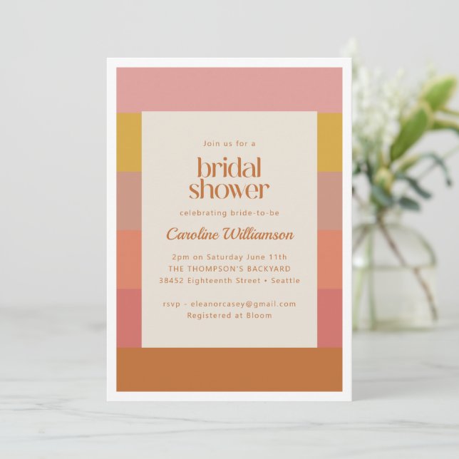 Invitación Naranja Tiras Cálidas Amarillas Ducha De Novias Ge (Anverso de pie)