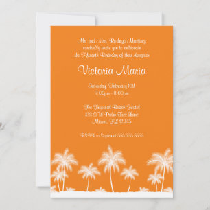 Invitación Naranja Tropical Beach Palm Tree Quinceanera Fiest