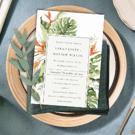 Invitación Naranja Tropical Boda Botánico de Leafy Verde