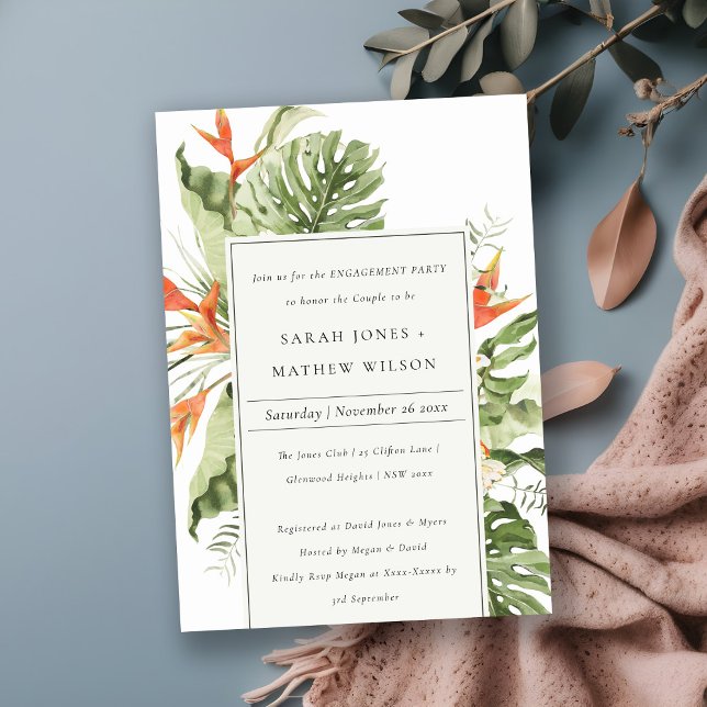 Invitación Naranja Tropical Compromiso Botánico de Leafy Verd (Subido por el creador)
