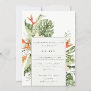 Invitación Naranja Tropical Ducha Botánica Verde Bridal