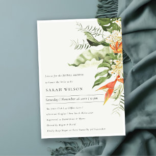 Invitación Naranja Tropical Ducha Botánica Verde Bridal