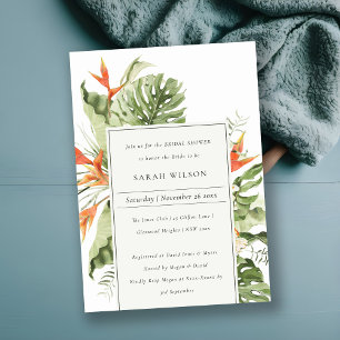 Invitación Naranja Tropical Ducha Botánica Verde Bridal