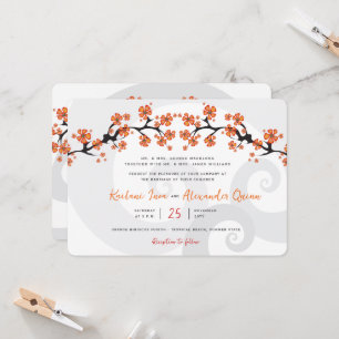Invitación Naranja Tropical Hibiscus Fusion Boda de Swirl
