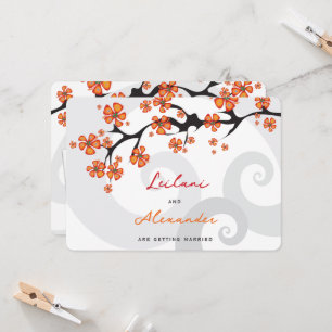 Invitación Naranja Tropical Hibiscus Gray Swirls Ahorra La Fe