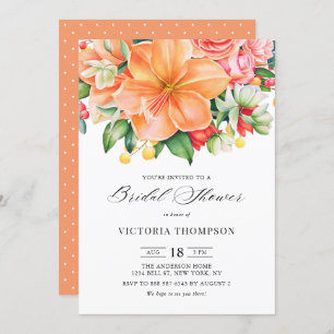 Invitación Naranja Tropical Hibiscus Succulent Bridal Shower