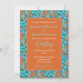 Invitación Naranja tropical y Boda floral azul