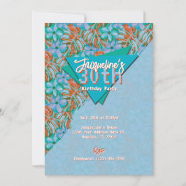 Invitación Naranja Tropical y Cumpleaños Floral Azul