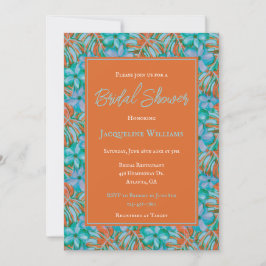 Invitación Naranja tropical y ducha azul floral de novia