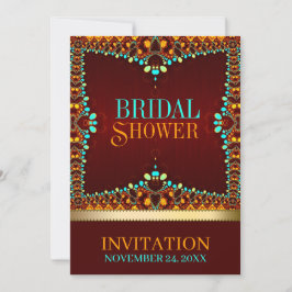 Invitación Naranja Turquesa Boho Dorado Exótico Oriental