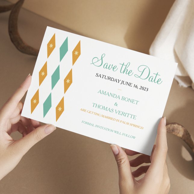Invitación Naranja Turquesa Diamantes Medio siglo Salven la f (Subido por el creador)