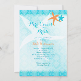 Invitación Naranja Turquoise Verano Starfish Bridal Shower
