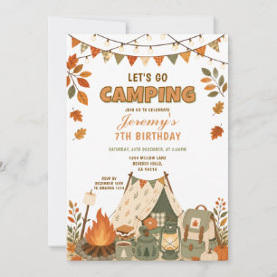 Invitación Naranja Vamos a Acampar Cumpleaños Aventura al Air