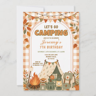 Invitación Naranja Vamos a Acampar Cumpleaños Aventura al Air
