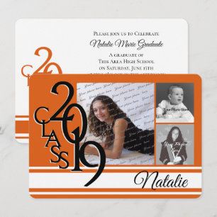 Invitación Naranja Varsity 2019 Graduación Tri Photo