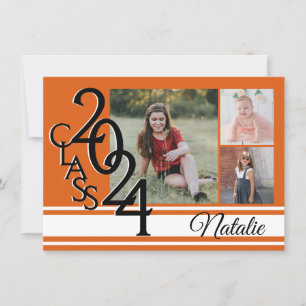 Invitación Naranja Varsity 2024 Graduación Tri Photo