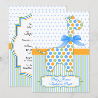 Invitación Naranja verde azul Giraffe Baby Shower