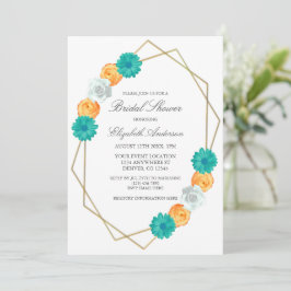 Invitación Naranja Verde azulada Floral Geométrica Bridal Sho