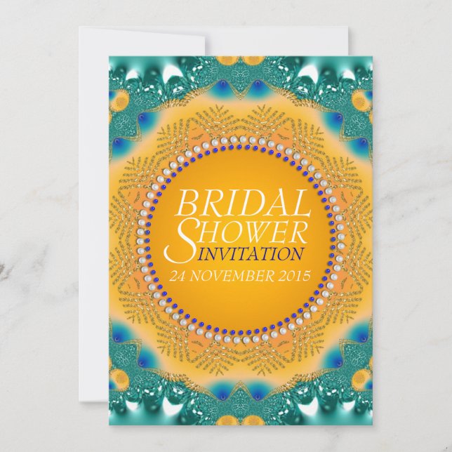Invitación Naranja Verde azulada Satin Sparkle Bridal Shower  (Anverso)