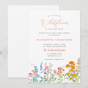 Invitación Naranja Verde azulado de Little Wildflower Baby Sh