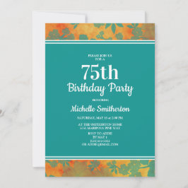 Invitación Naranja verde azulado Floral 75ª fiesta de cumplea