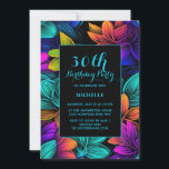 Invitación Naranja Verde azulado Morado Neón Flores 30 cumple<br><div class="desc">Naranja,  verde azulado,  morado y verde neón floral 30 cumpleaños invitación a fiesta. Estas invitaciones pueden ser personalizadas para cualquier persona de cualquier edad. Contáctame para obtener ayuda con tus personalizaciones o para solicitar productos adicionales de correspondencias o coordinación de Zazzle para tu celebración.</div>