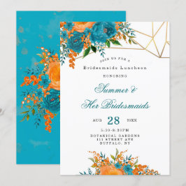 Invitación Naranja verde azulado Oro Floral Bridesmaids Lunch