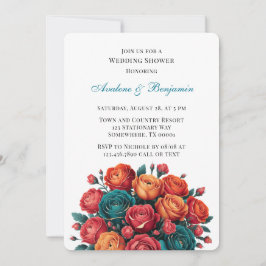 Invitación Naranja verde azulado Red Peony Bouquet Wedding Sh