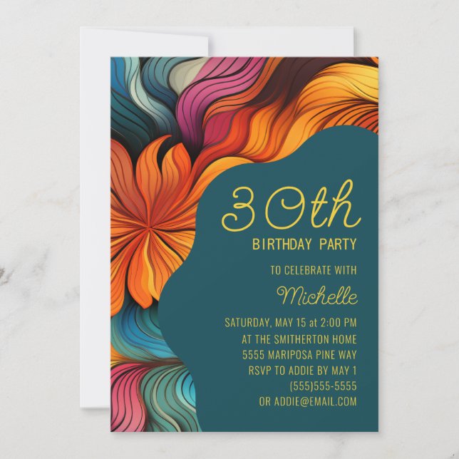 Invitación Naranja Verde azulado Retro Psicodélico Cumpleaños (Anverso)