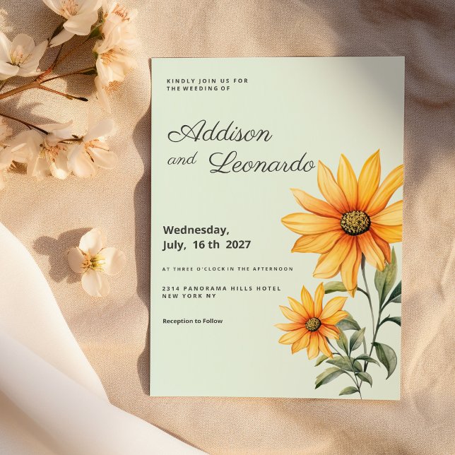 Invitación Naranja verde de menta Boda de girasol amarillo (Mint green orange yellow sunflower Wedding )