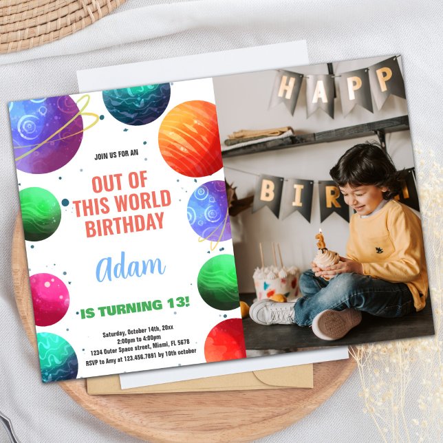 Invitación Naranja Verde Foto Espacio Ultraterrestre Invitaci (Green Orange Photo Outer Space Birthday Invitation)