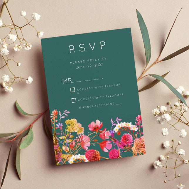 Invitación Naranja verde malva amarillo rosa verano RSVP (Mauve green orange pink yellow summer RSVP)