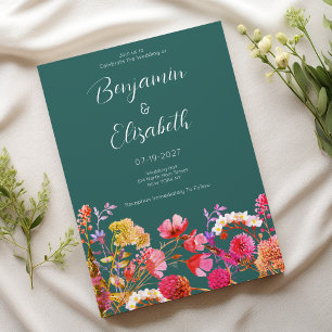 Invitación Naranja verde malva Boda de verano amarillo rosa