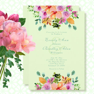 Invitación Naranja verde negrita color de agua rosado Boda fl