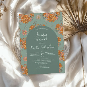 Invitación Naranja verde polvoriento retro groovic